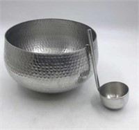 Mcm Style Hammered Aluminum Punch Bowl & Ladle