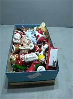 Box of Christmas ornaments and more