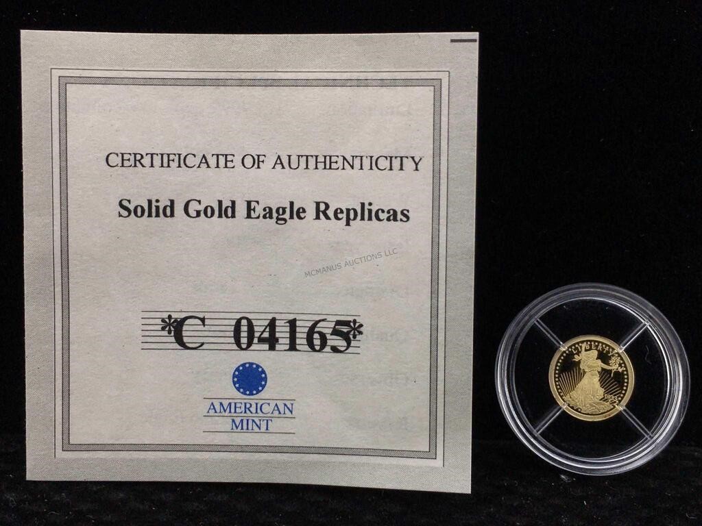 14K US Gold Mini Coin in Case with Info - 1/2