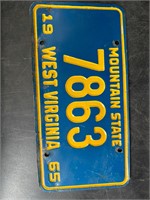 1965 WEST VIRGINIA LICENSE PLATE #7863