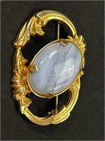 Vintage Goldtone stone center brooch