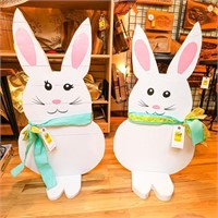 Pair of Wooden White Rabbits Display 34"H