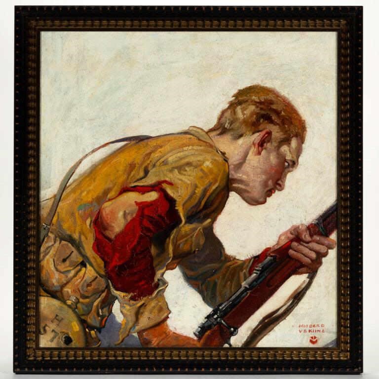 Hibberd Van Buren Kline (American, 1885-1959) oil on canvas illustration of a WWI soldier