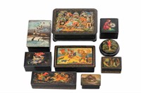 GROUP OF RUSSIAN BLACK LACQUER BOXES