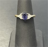 14 KT Amethyst with Two Trillion-Cut Diamonds