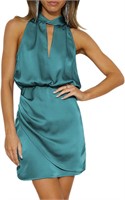 Acelitt Women Summer  Halter Satin Dress