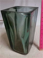 Heavy glass vase with green tint