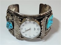 Heavy Vintage TIMEX NA Sterling Silver & Turquoise