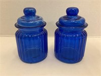 Two Ashland Blue Glass Jars