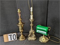 2 Brass Table Lamps & Desk Lamp