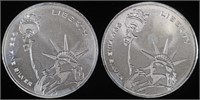 (2) 1 OZ .999 SILVER STATUE OF LIBERTY ROUNDS