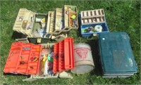 Fishing Tackle Boxes and Minnow Bucket. Includes: