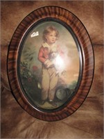 ANTIQUE OVAL BOY PICTURE W/BUBBLE GLASS FRAME