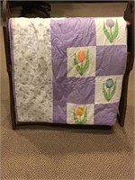 Hand Stitched Purple &White with Floral Design Qui