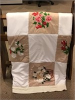 Hand Stitched Silk Embroidered Floral Quilt