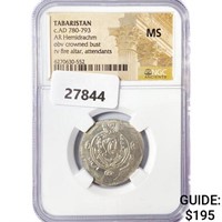 780-793 AD Tabaristan Silver Hemidrachm NGC MS