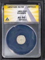 1852 3CS Three Cent Silver ANACS AU50