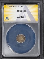 1861 3CS Three Cent Silver ANACS AU55