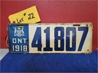 1918 Ontario Original License Plate