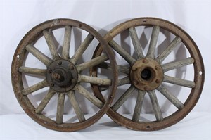 Pair Primitive Wood-Spoke Cart Wheels