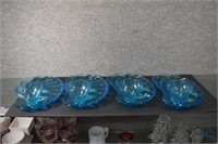 Hazel Atlas Capri Swirl Blue Glass Snack Sets - 4