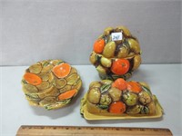 RETRO AMBER FRUIT PLATE, BUTTER DISH AND MORE