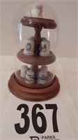ENESCO WOODEN THIMBLE DISPLAY WITH GLASS DOME AND
