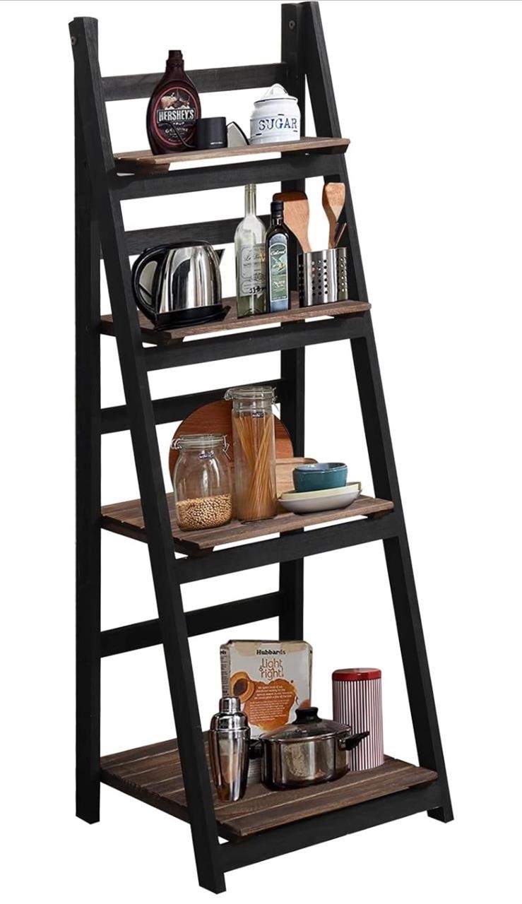 4-Tier Ladder Shelf, Wooden Plant Stand Shelf,