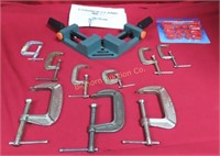 Assorted C-Clamps, Corner Clamp, Clamp Jaw Pads