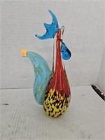 Colorful Glass Rooster Decor Approx 10 Inches