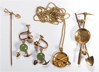VINTAGE 10K GOLD MINING THEME JEWELRY, LOT OF