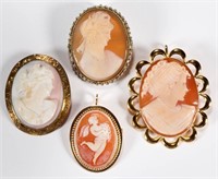 ASSORTED GOLD CARVED CAMEO BROOCHES / PINS, LOT