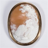 ANTIQUE 10K GOLD AND CARVED CAMEO BROOCH, tested,