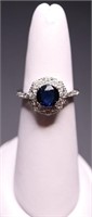 Sterling round blue sapphire ring, lab created
