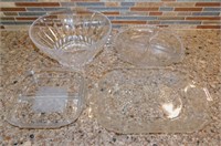4 Clear/Etched Glass Serving Dishes