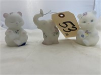 3 Fenton Glass Figurins-2 Bears & 1 Elephant