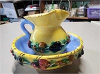 VINTAGE MAJOLICA STYLE MINIATURE BOWL AND PITCHER