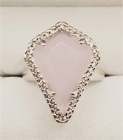 (WX) Large Pink Crystal Brass Ring - size 9