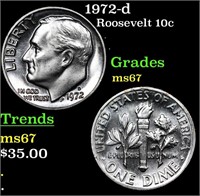 1972-d Roosevelt Dime 10c Grades GEM++ Unc