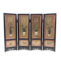 Vintage Asian 4 Panel Black Enamel Divider