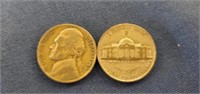 34 1942 & 45 Jefferson nickels,  cupronickel