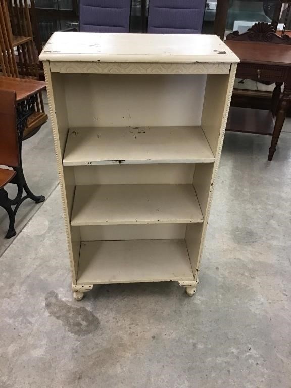 Distressed farmhouse style bookcase. 24 x 11 x 46