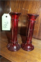 RED GLASS CANDLE STICKS