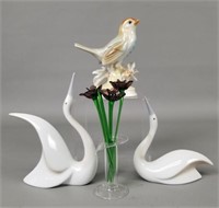 Ceramic Bird Figurines Mini Glass Flowers