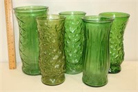 Lot of Vintage E.O. Brody Green Glass Vases