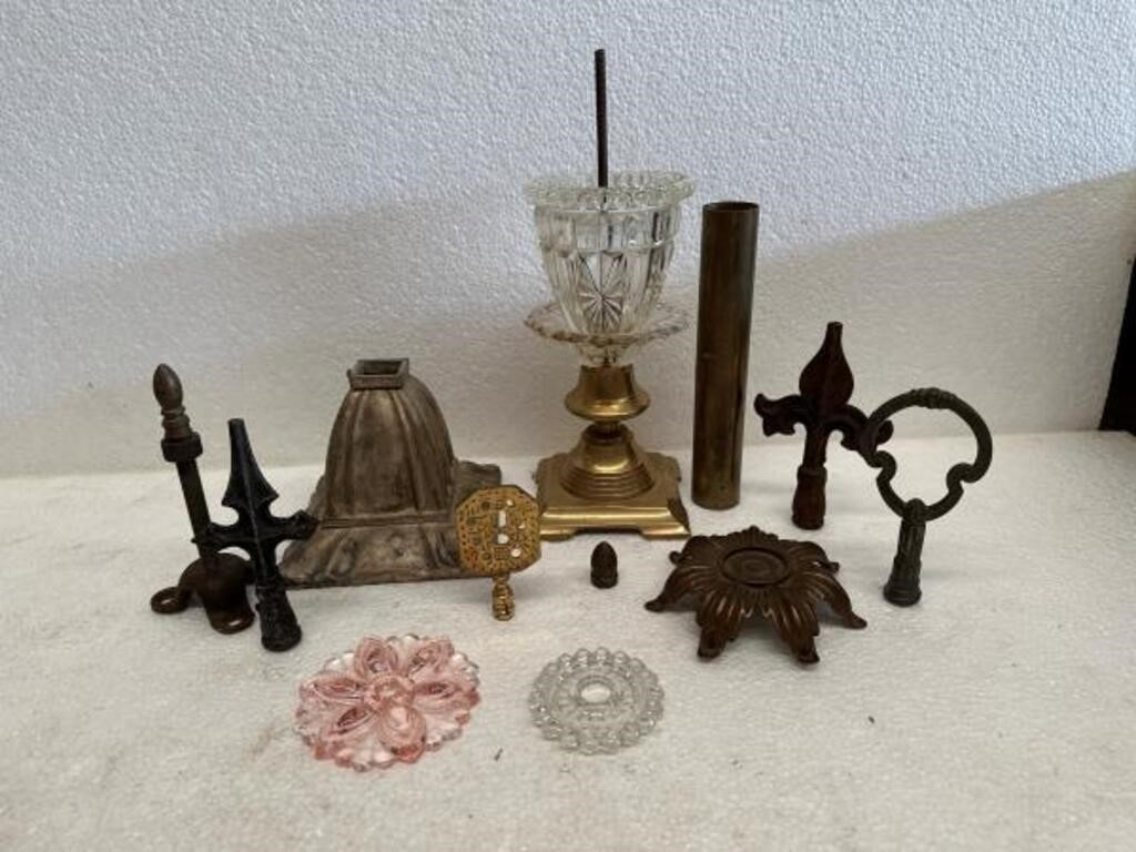 Vintage Glass and brass lamp parts