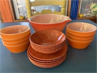 Fire King Bowls with Melamine Bowls & Saucers