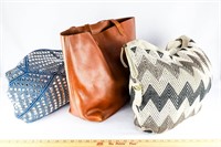 Leather Tote w/ Tags & (2) Beaded Totes