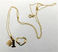 14k Gold #1 & Heart Charms Necklace