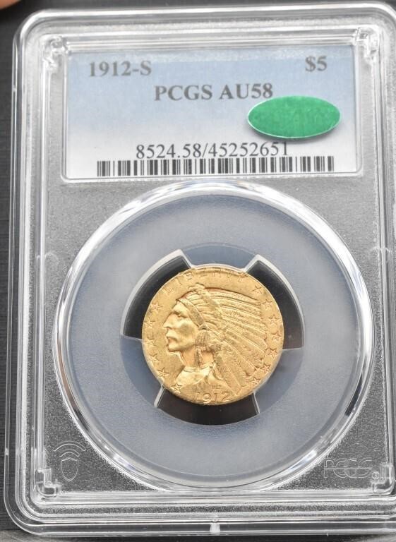 1912 $5 Indian Head - PCGS AU58